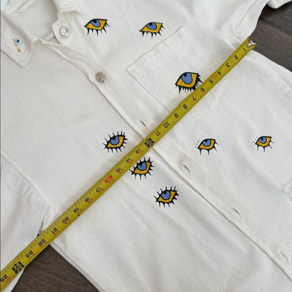 Eye See You Handmade Hand-Painted White Jeans Jacket – Made in Greece - Picture 14 of 17